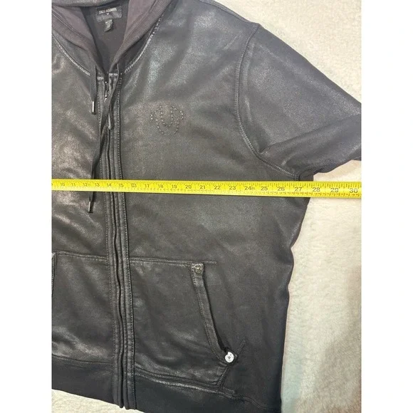 True Religion Men's Size Jet Black Coated Moto Hoodie Jacket Size 3XL - Picture 6 of 12